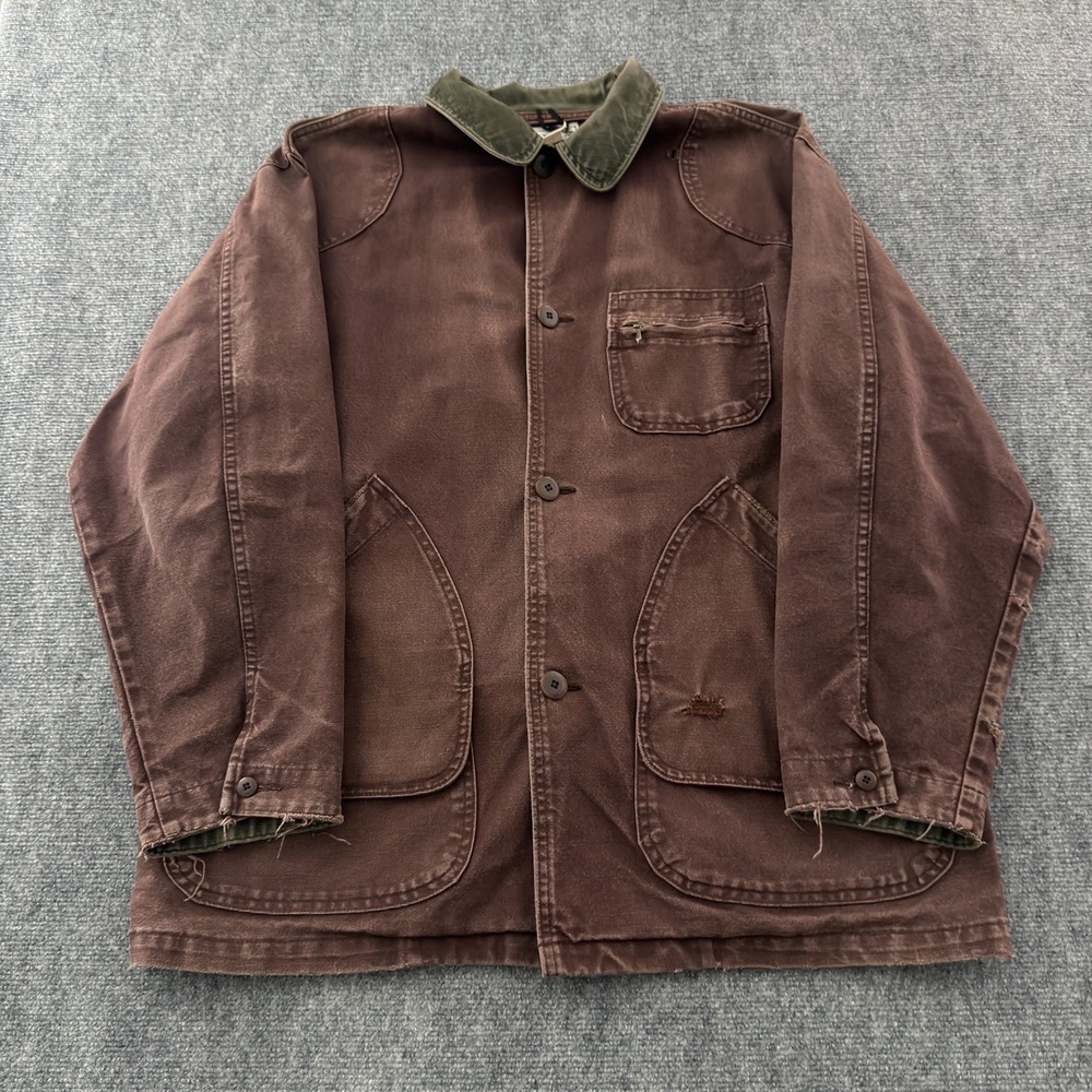 VTG Faded Hony comb L.L. Bean Coat Mens L Brown Canvas Barn Chore 90s